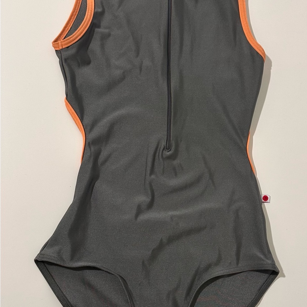 Yumiko grey zip-up open back leotard